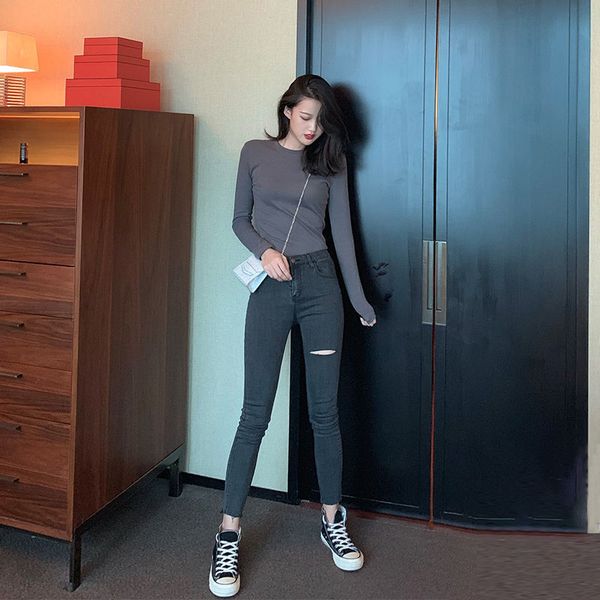 kog783 gray hole jeans feet since nine minutes of pants waist gray pencil pants tight summer new han edition show thin, Blue
kog783 gray hole jeans feet since nine minutes of pants waist gray pencil pants tight summer new han edition show thin, Blue