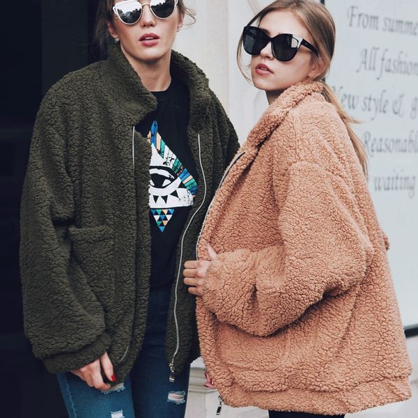 women lambswool jacket autumn winter warm zipper coat with 2 pocket casual outerwear camel hairy overcoat plus size, Black;brown
women lambswool jacket autumn winter warm zipper coat with 2 pocket casual outerwear camel hairy overcoat plus size, Black;brown