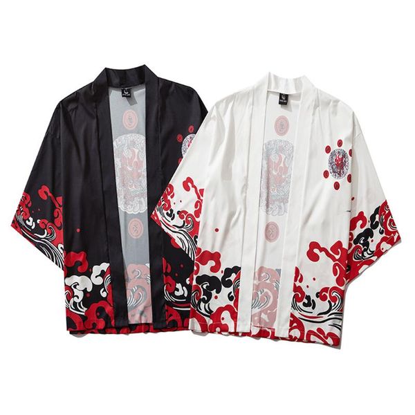 men's casual shirts summer kimono japanese fashion floral print five point sleeves mens and womens cloak jacke blouse clothing, White;black
men's casual shirts summer kimono japanese fashion floral print five point sleeves mens and womens cloak jacke blouse clothing, White;black