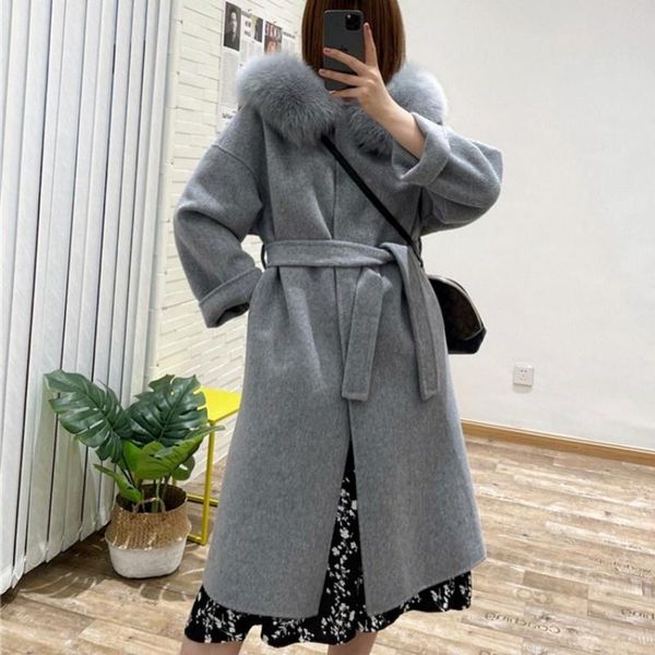 women's wool & blends women winter double face real coat fur collar long overcoat office ladies loose fit belted cashmere j, Black
women's wool & blends women winter double face real coat fur collar long overcoat office ladies loose fit belted cashmere j, Black