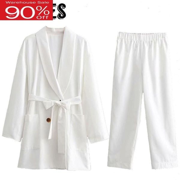 two piece dress 2021 women white small suit double breasted long blazers loose coat elastic waist straight pants office set
two piece dress 2021 women white small suit double breasted long blazers loose coat elastic waist straight pants office set