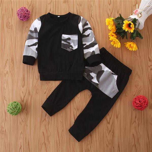 ins children wear spring and autumn suit boys' camouflage splicing long sleeve sweater casual two piece set, White
ins children wear spring and autumn suit boys' camouflage splicing long sleeve sweater casual two piece set, White