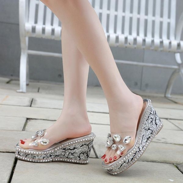 slippers summer european and american women's wedge waterproof platform rhinestone fashion all-matching high heel, Black
slippers summer european and american women's wedge waterproof platform rhinestone fashion all-matching high heel, Black