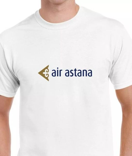 air astana gold blue logo kazakhstan airline white cotton t-shirt, White;black
air astana gold blue logo kazakhstan airline white cotton t-shirt, White;black