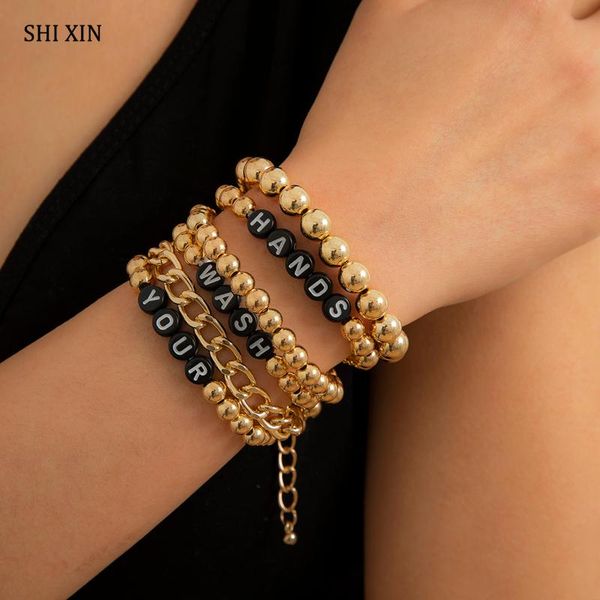 pcs punk letter beaded bracelets set for women/men fashion layered gold/silver color 2021 hand chain jewelry beaded, strands, Black
pcs punk letter beaded bracelets set for women/men fashion layered gold/silver color 2021 hand chain jewelry beaded, strands, Black
