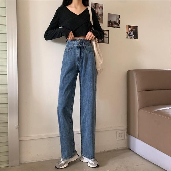 women's jeans high waist spring and autumn 2021 small thin straight loose floor length pants, Blue
women's jeans high waist spring and autumn 2021 small thin straight loose floor length pants, Blue