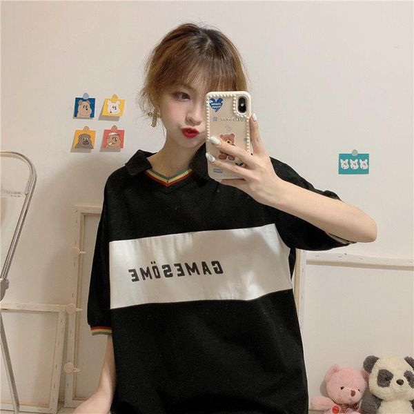 women's t-shirt neck short sleeve autumn 2021 loose japanese college style design fake two-piece fashion, White
women's t-shirt neck short sleeve autumn 2021 loose japanese college style design fake two-piece fashion, White
