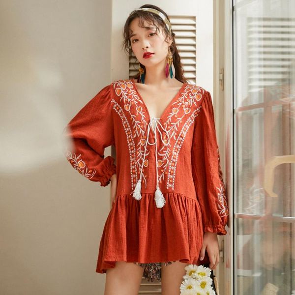 casual dresses korean women mini dress retro floral embroidery ethnic long sleeve v-neck tassel lace-up short boho beach holiday vestidos, Black;gray
casual dresses korean women mini dress retro floral embroidery ethnic long sleeve v-neck tassel lace-up short boho beach holiday vestidos, Black;gray