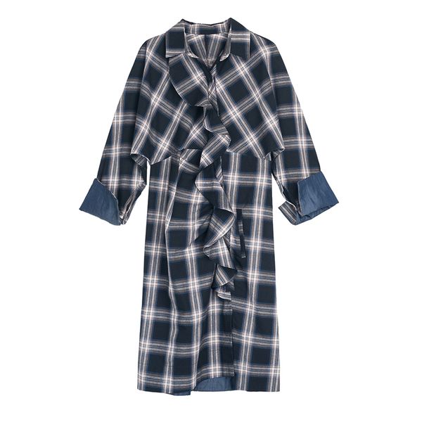 turn down collar shirt dress blue red plaid ruffle autumn long sleeve elegant d0786 210514, Black;gray
turn down collar shirt dress blue red plaid ruffle autumn long sleeve elegant d0786 210514, Black;gray