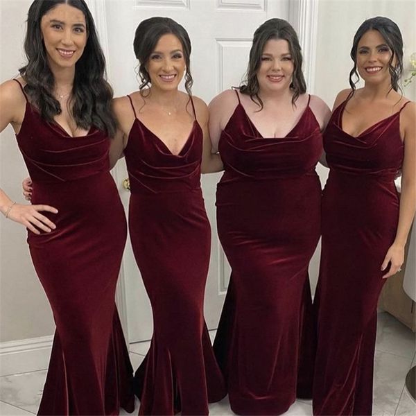 velvet mermaid long bridesmaid dresses spaghetti straps sweep train formal evening gowns maid of the honor dress, White;pink
velvet mermaid long bridesmaid dresses spaghetti straps sweep train formal evening gowns maid of the honor dress, White;pink