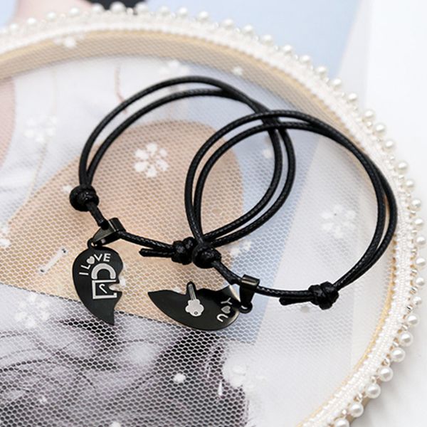 2pcs/set, 2019 new couple bracelets for women and men black stainless steel heart two halves paired bracelet fashion jewelry, Golden;silver
2pcs/set, 2019 new couple bracelets for women and men black stainless steel heart two halves paired bracelet fashion jewelry, Golden;silver