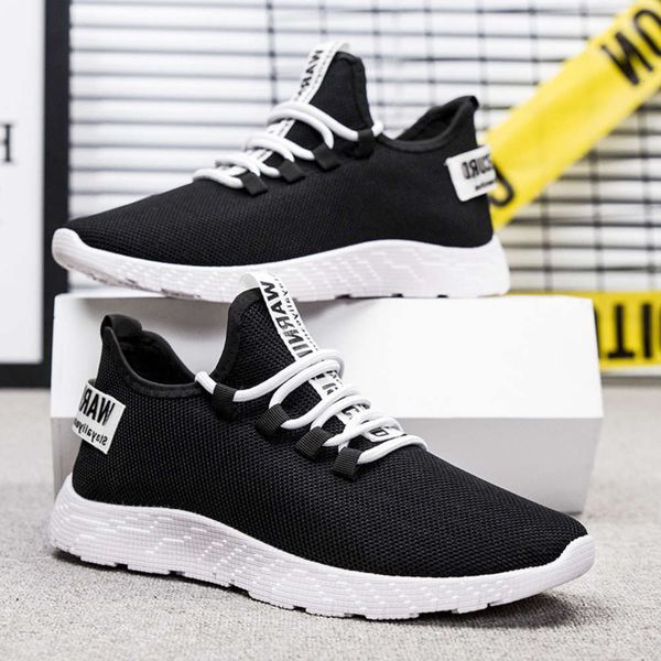 casual shoes large size men's shoes 2021 spring new breathable woven korean fashion student casual leisure sports mjfc, Black