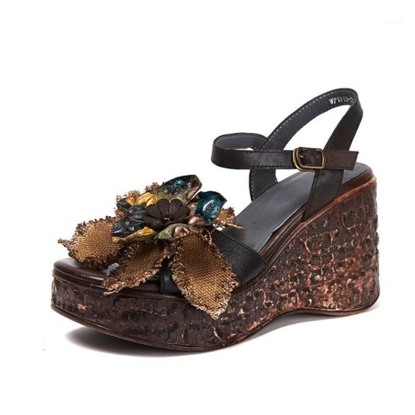 sandals vintage flower genuine leather women shoes fashion wedge summer high heels quality1, Black
sandals vintage flower genuine leather women shoes fashion wedge summer high heels quality1, Black