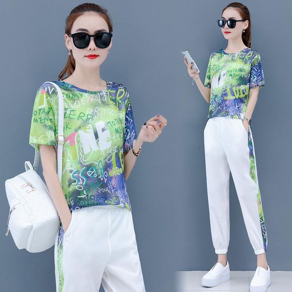 women's tracksuits summer loose printed 2 piece set short-sleeved round neck trousers casual two women clothes green blue pink, Gray
women's tracksuits summer loose printed 2 piece set short-sleeved round neck trousers casual two women clothes green blue pink, Gray