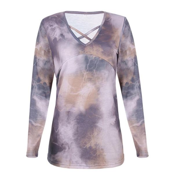 arrived women's printed tie-dye long-sleeved v-neck casual loose ladies t-shirt, White
arrived women's printed tie-dye long-sleeved v-neck casual loose ladies t-shirt, White