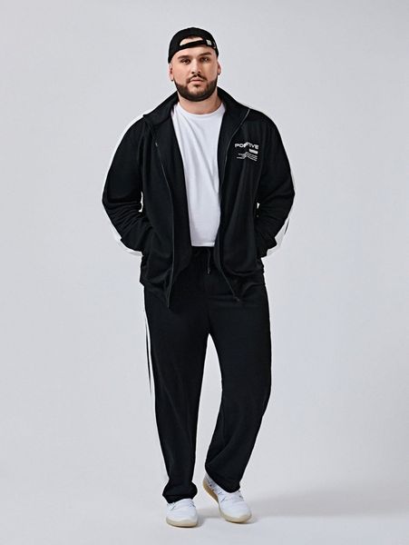 extended sizes men slogan graphic zip up side striped sweatshirt & sweatpants set p3vm#, Gray
extended sizes men slogan graphic zip up side striped sweatshirt & sweatpants set p3vm#, Gray