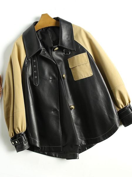 women's leather & faux genuine sheepskin coat female 2021 motorcycle woman jacket oversized real jackets women cuero genuino zjt2097, Black
women's leather & faux genuine sheepskin coat female 2021 motorcycle woman jacket oversized real jackets women cuero genuino zjt2097, Black