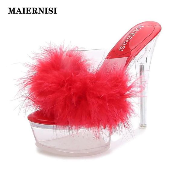 dress shoes maiernisi fashion red fur pumps women 14cm high heels transparent platform heel slippers female party sandals, Black
dress shoes maiernisi fashion red fur pumps women 14cm high heels transparent platform heel slippers female party sandals, Black