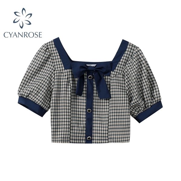 blouse women summer selling square collar bow patchwork plaid shirt college sweet single-breasted ladies crop 210515, White
blouse women summer selling square collar bow patchwork plaid shirt college sweet single-breasted ladies crop 210515, White