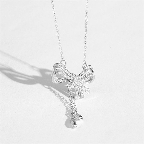 s925 bow and diamond two color tassel white rose gold exquisite clavicle necklace, Black
s925 bow and diamond two color tassel white rose gold exquisite clavicle necklace, Black