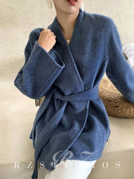 women's wool & blends and winter double faced cloth 100% pure cashmere coat lace up mid long lazy wind woollen, Black
women's wool & blends and winter double faced cloth 100% pure cashmere coat lace up mid long lazy wind woollen, Black
