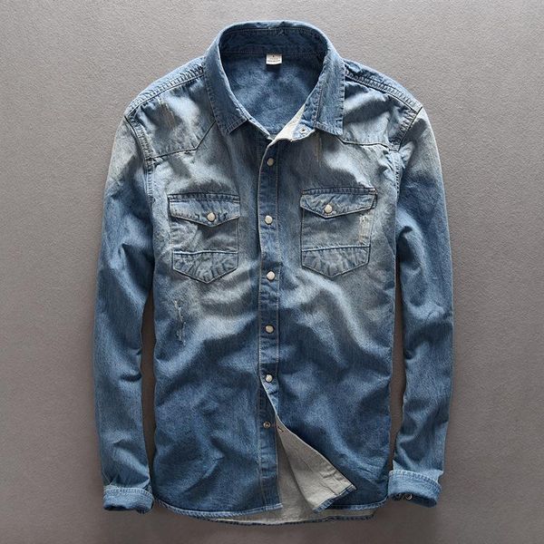 spring men's high-end denim fashion shirt classic business solid color retro casual loose cowboy jacket male brand shirts, White;black
spring men's high-end denim fashion shirt classic business solid color retro casual loose cowboy jacket male brand shirts, White;black