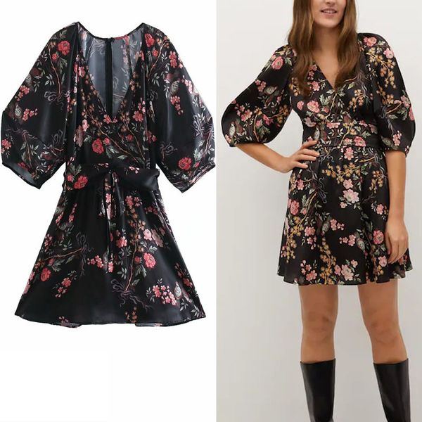 dresses za floral print belt mini women long sleeve elegant party es woman chic back zip vintage soft vestidos, Black;gray
dresses za floral print belt mini women long sleeve elegant party es woman chic back zip vintage soft vestidos, Black;gray
