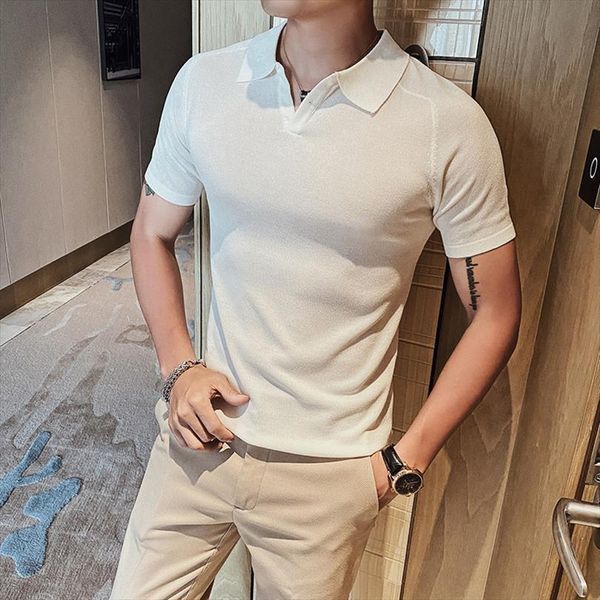 v neck knitted mens polo shirt short sleeve summer fashion casual polos fit streetwear homme, White;black
v neck knitted mens polo shirt short sleeve summer fashion casual polos fit streetwear homme, White;black