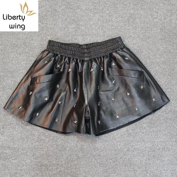 brand women punk star rivet wide leg harem trousers casual loose fit elastic waist sheepskin genuine leather female shorts women's, White;black
brand women punk star rivet wide leg harem trousers casual loose fit elastic waist sheepskin genuine leather female shorts women's, White;black