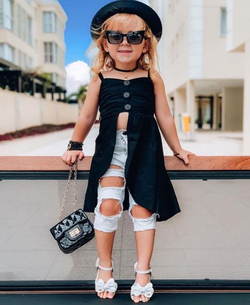 clothing sets fashion summer toddler girls 2t-7t clothes solid sleeveless button dress vest blue denim pants, White
clothing sets fashion summer toddler girls 2t-7t clothes solid sleeveless button dress vest blue denim pants, White