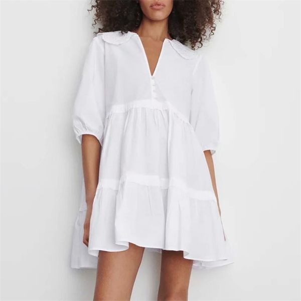 summer style za dress lantern sleeve single breasted chiffon dresses bow collar comfortable mini vestido 210422, Black;gray 
summer style za dress lantern sleeve single breasted chiffon dresses bow collar comfortable mini vestido 210422, Black;gray