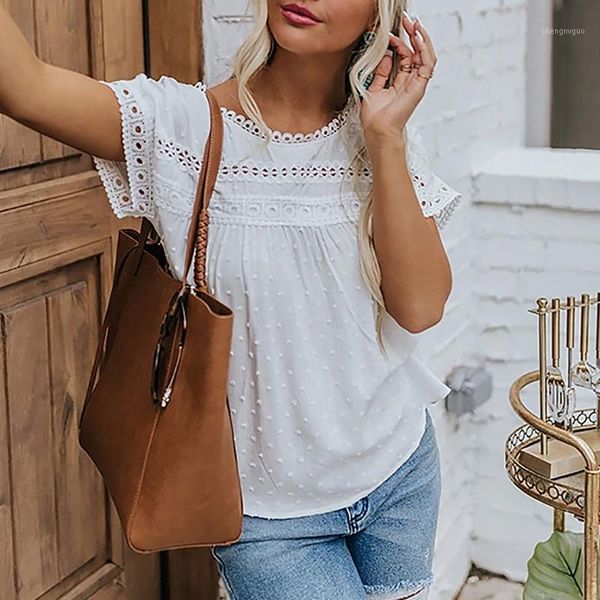 women's blouses & shirts elegant lace hollow out blouse women solid color short sleeve round neck back button tee shirt summer loose bl, White
women's blouses & shirts elegant lace hollow out blouse women solid color short sleeve round neck back button tee shirt summer loose bl, White