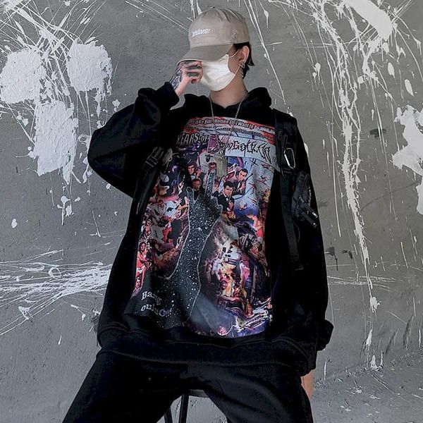 men hoodies american retro cartoon portrait printing hooded sweatshirt men trendy loose high street casual pullover, Black
men hoodies american retro cartoon portrait printing hooded sweatshirt men trendy loose high street casual pullover, Black
