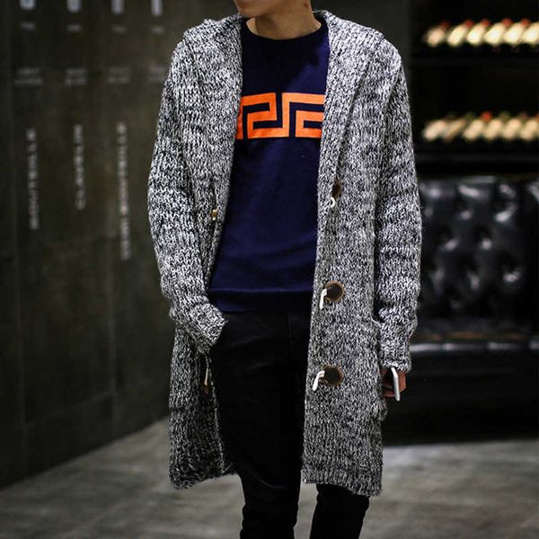 men's cardigan hooded sweaters fashion male long men solid casual knit coat 210909, White;black
men's cardigan hooded sweaters fashion male long men solid casual knit coat 210909, White;black