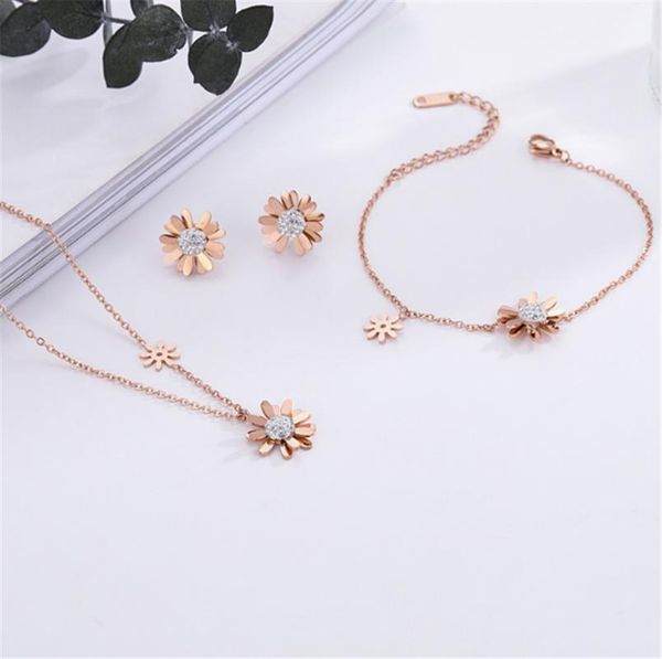 earrings & necklace 316l stainless steel simple titanium small daisy female rose gold fashion bracelet jewelry set, Silver
earrings & necklace 316l stainless steel simple titanium small daisy female rose gold fashion bracelet jewelry set, Silver