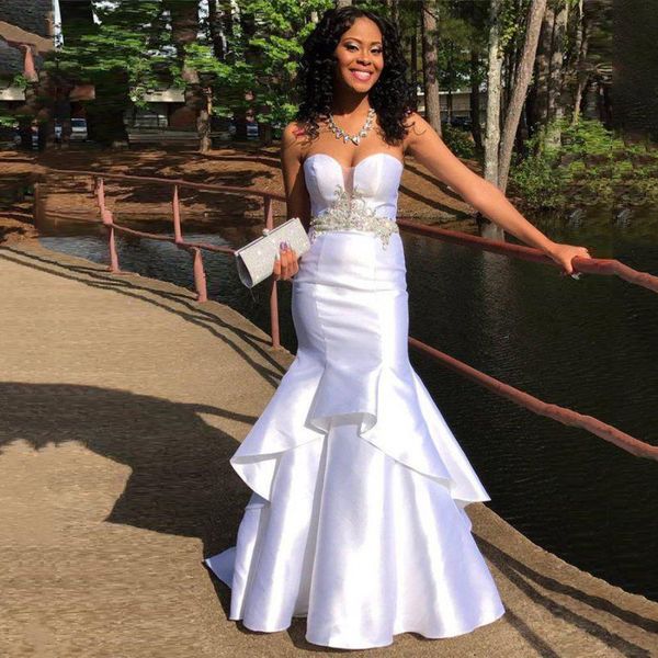 white formal prom dresses long mermaid strapless sleeveless appliques ruffles satin plus size women evening party elegant gowns, Black
white formal prom dresses long mermaid strapless sleeveless appliques ruffles satin plus size women evening party elegant gowns, Black