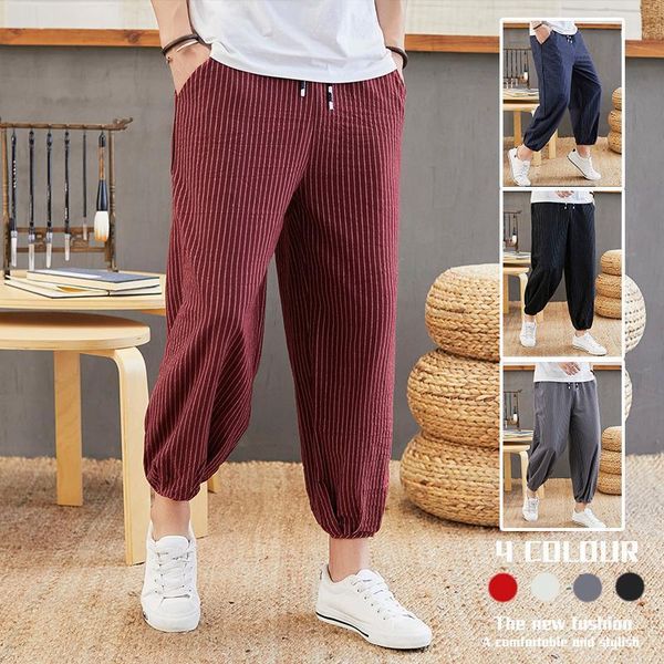 men's spring and summer cotton linen stripes sports loose casual nine-point harem pants fashionable versatile personalit, Black
men's spring and summer cotton linen stripes sports loose casual nine-point harem pants fashionable versatile personalit, Black