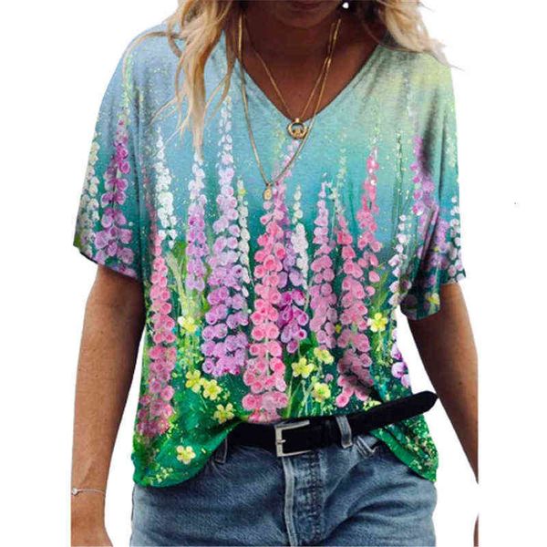 women's t-shirt 2022 watercolor landscape flower print v-neck short sleeve t-shirt, White
women's t-shirt 2022 watercolor landscape flower print v-neck short sleeve t-shirt, White