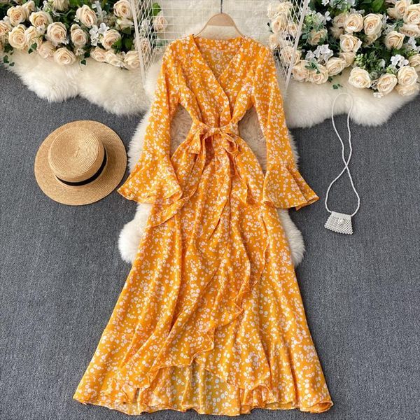 autumn style printed trumpet womens dress sleeve lace up thin temperament v neck irregular ruffled uk710, Black;gray
autumn style printed trumpet womens dress sleeve lace up thin temperament v neck irregular ruffled uk710, Black;gray