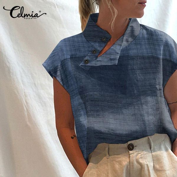 women's blouses & shirts 2021 celmia high collar women casual loose buttons fashion big plaid summer holiday short sleeve blusas, White
women's blouses & shirts 2021 celmia high collar women casual loose buttons fashion big plaid summer holiday short sleeve blusas, White
