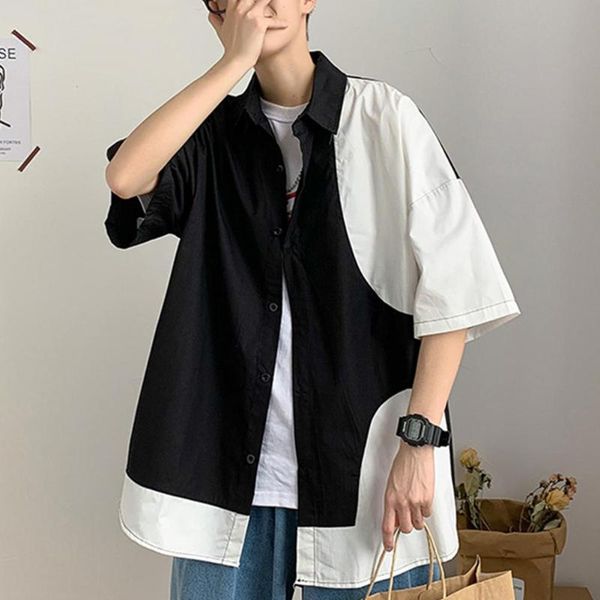 fashion color contrast short sleeves turn-down collar men loose casual shirt men's shirts, White;black
fashion color contrast short sleeves turn-down collar men loose casual shirt men's shirts, White;black