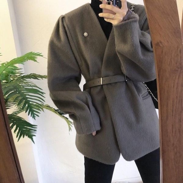 women's wool & blends korean chic loose women woollen coats winter thicken full sleeve pockets belt slim waist female outwear midi ladi, Black
women's wool & blends korean chic loose women woollen coats winter thicken full sleeve pockets belt slim waist female outwear midi ladi, Black