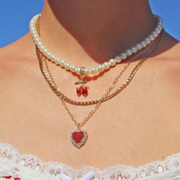chains korea elegant red cherry crystal heart pearl beaded necklace women's choker chain set temperament retro wedding jewelry, Silver
chains korea elegant red cherry crystal heart pearl beaded necklace women's choker chain set temperament retro wedding jewelry, Silver