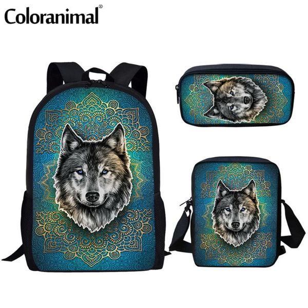 backpack coloranimal cool bohemia wolf printing boys girls school bag large capacity storage book 3pcs set for children
backpack coloranimal cool bohemia wolf printing boys girls school bag large capacity storage book 3pcs set for children