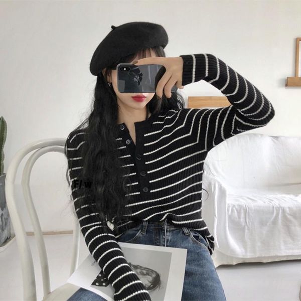 women's sweaters alien kitty 2021 autumn winter women knitted female pullover striped o-neck elegant office lady casual all match, White;black
women's sweaters alien kitty 2021 autumn winter women knitted female pullover striped o-neck elegant office lady casual all match, White;black