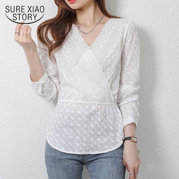 women's blouses & shirts 2021 autumn lace v-neck white blouse women embroidery clothes solid long sleeve chemisier femme 16414
women's blouses & shirts 2021 autumn lace v-neck white blouse women embroidery clothes solid long sleeve chemisier femme 16414