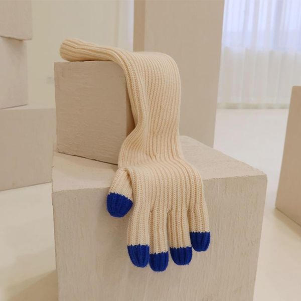 five fingers gloves designer finger contrasting color coarse knit long tube s2249, Blue;gray
five fingers gloves designer finger contrasting color coarse knit long tube s2249, Blue;gray