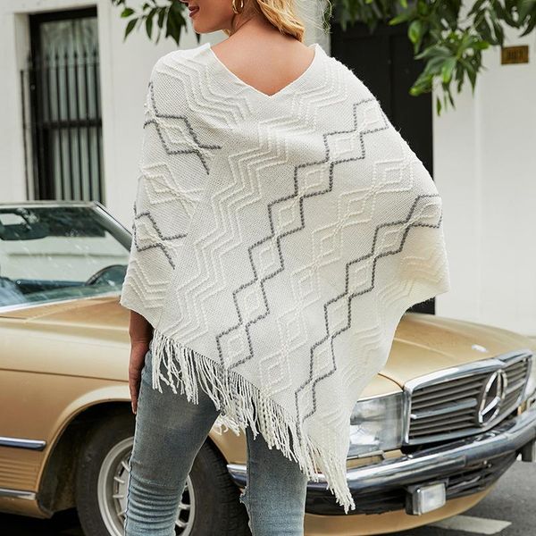 men's sweaters 2021 autumn products european and american women's wavy striped cloak fringed shawl coat, White;black
men's sweaters 2021 autumn products european and american women's wavy striped cloak fringed shawl coat, White;black