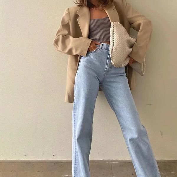 wide leg pant autumn winter womens jean high waist black straight denim trouser fall casual street clothes, Blue
wide leg pant autumn winter womens jean high waist black straight denim trouser fall casual street clothes, Blue