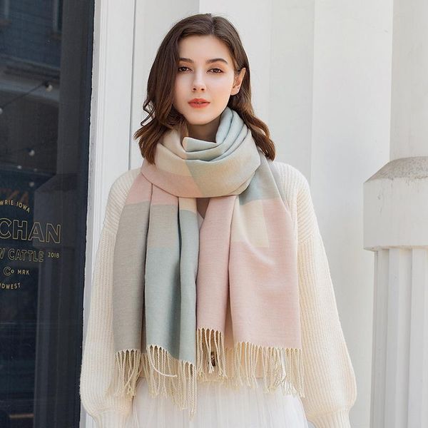 russian winter scarf women pink bufanda mujer for ladies fashion scarves shawl with tassels foulard femme, Blue;gray